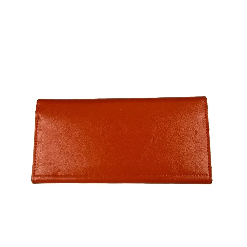 Mongolian Leather‎ Wallet Handmade Burnt Orange Leather Organizer Trifold New